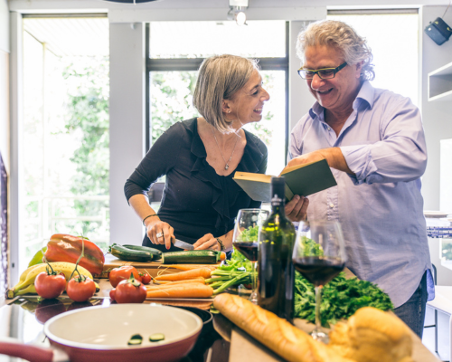 Couple cooking together