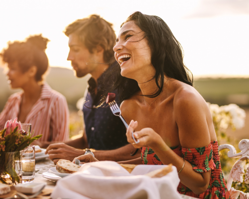 Woman at a dinner party